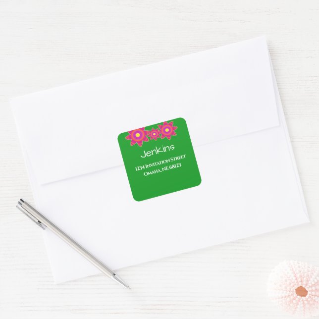 "Love Grows" Bright Floral Wedding Address Square Sticker (Envelope)
