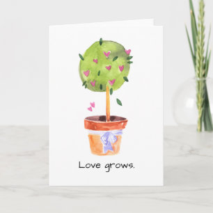 Love Grows Heart Topiary Watercolor Greeting Card