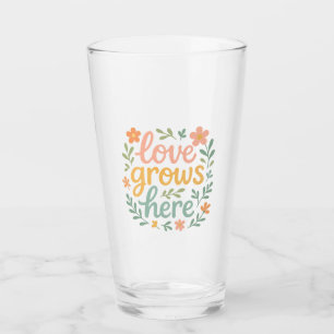 Love Grows Here Cottagecore Typography Art Glass