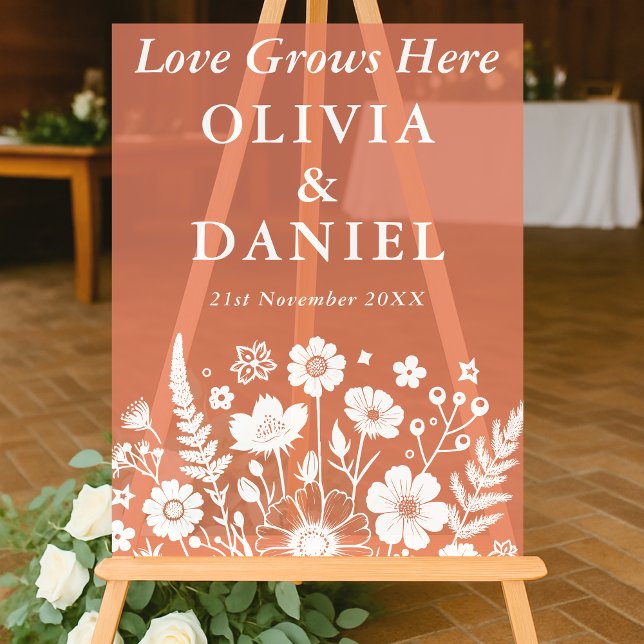 Love Grows Here | Fall Garden Wedding Welcome Acrylic Sign (Creator Uploaded)