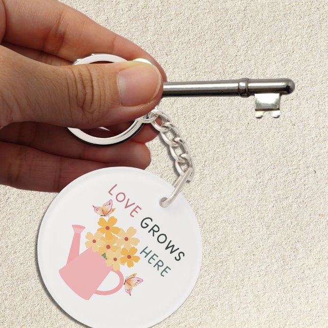Love Grows Here Floral Garden Quote Key Ring (Creator Uploaded)