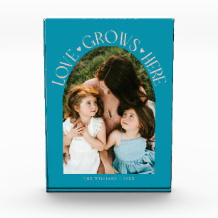 Love Grows Here Modern Arch Aqua Peach Photo Block