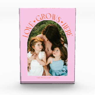 Love Grows Here Modern Arch Orange Pink Photo Block