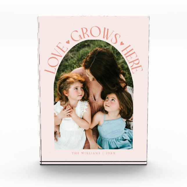 Love Grows Here Modern Arch Peach Photo Block (Front)