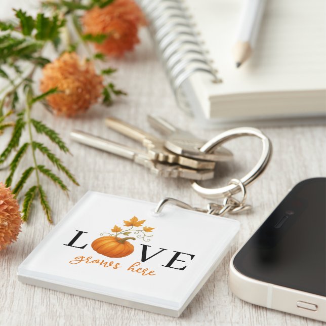 LOVE Grows Here | Pumpkin Lettering Autumn  Key Ring (Front Right)