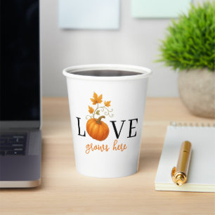 LOVE Grows Here   Pumpkin Lettering Autumn  Paper Cups