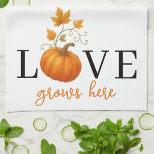 LOVE Grows Here   Pumpkin Lettering Autumn  Tea Towel