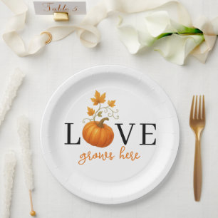 LOVE Grows Here   Pumpkin Lettering Fall  Paper Plate