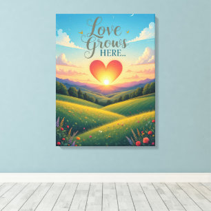 Love Grows Here Romantic Heart Art  Canvas Print