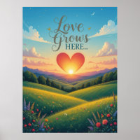 Love Grows Here Romantic Heart Art