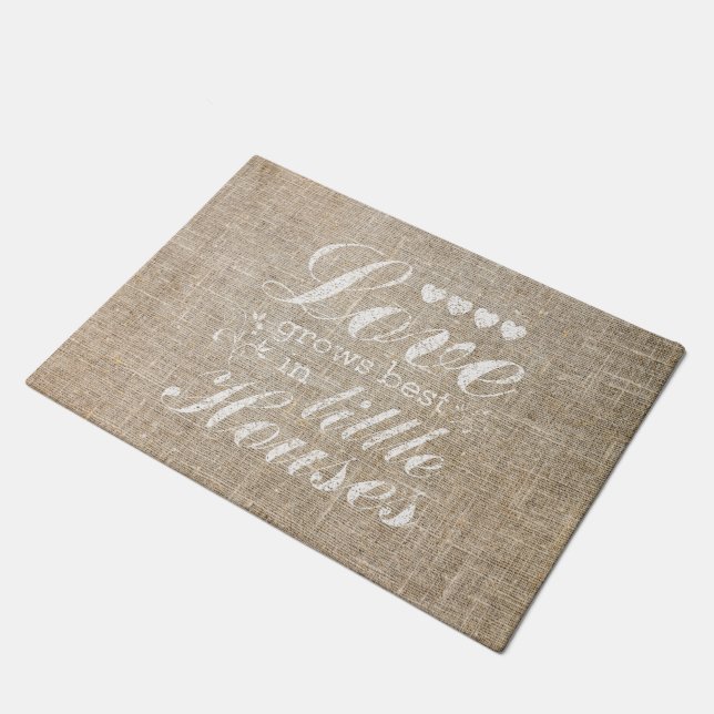 Love Grows In Little Houses Quote Door Mat (Angled)