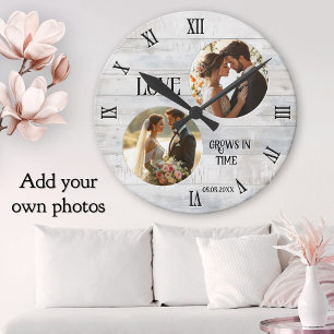 Love Grows in Time Wedding Photo Keepsake Round Clock