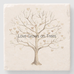 Love Grows on Trees Hearts Stone Coaster