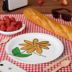 Love Grows Orange Yellow Floral Paper Plate