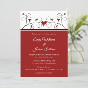 Love Grows Red Hearts Valentine Wedding Invitation