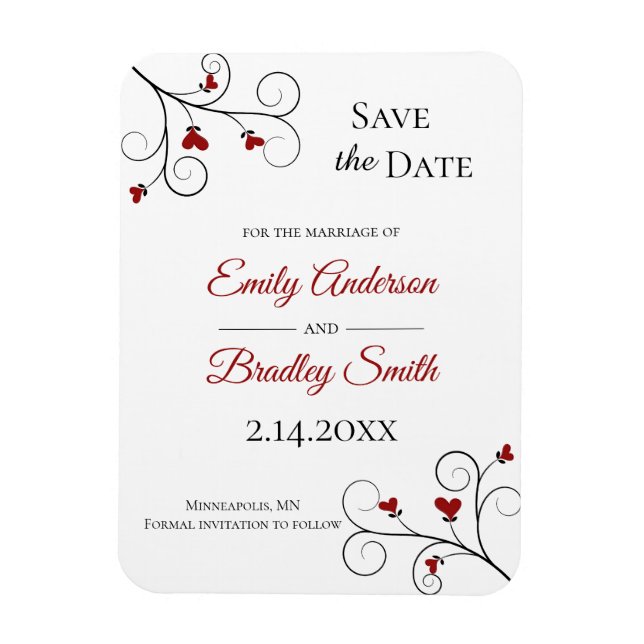Love Grows | Red Hearts Wedding Save the Date Magnet (Vertical)