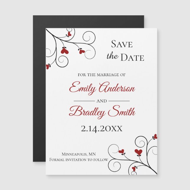Love Grows | Red Hearts Wedding Save the Date Magnetic Invitation (Front/Back)