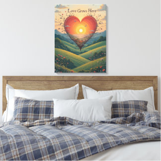 Love Grows Sunset Heart Landscape Art Canvas Print
