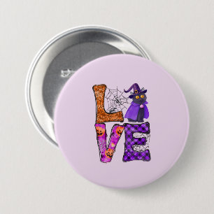 LOVE Halloween Design with Black Witch Cat 7.5 Cm Round Badge