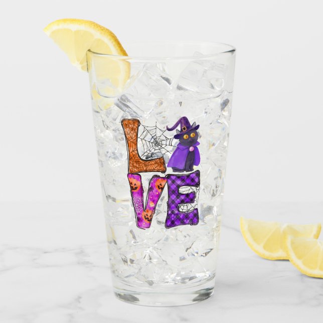 LOVE Halloween Design with Black Witch Cat Glass (Front Ice)