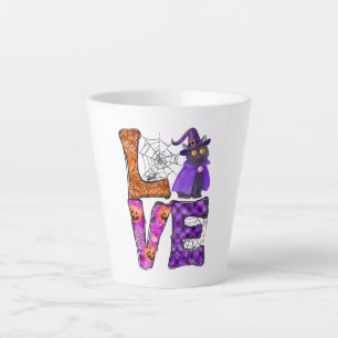LOVE Halloween Design with Black Witch Cat Latte Mug