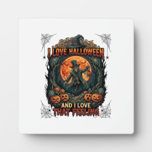 Love Halloween Skeleton Scarecrow Full Moon Pumpki Plaque