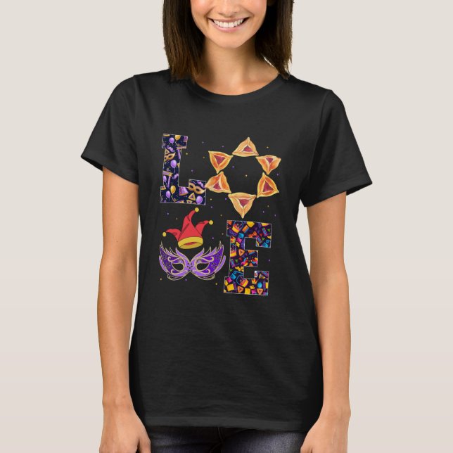 LOVE Hamantaschen Jewish Purim Costume Holiday Car T-Shirt (Front)