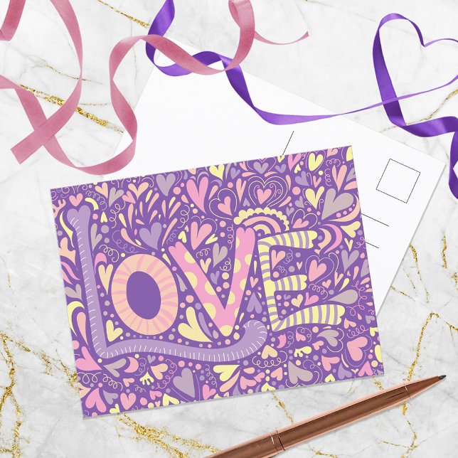 LOVE Hand Drawn Doodle Colourful Typography  Postcard (Creator Uploaded)