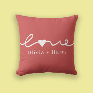 Love Hand Drawn Modern Minimalist Red White Cushion