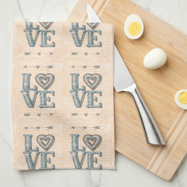 LOVE, hand drawn with arrows and heart - kitchen Tea Towel (Quarter Fold)