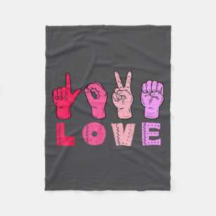 Love Hand Sign Language Asl Valentines Day Men Wom Fleece Blanket