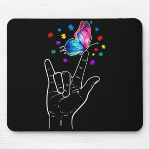 Love Hand Sign Language Butterfly Au Awareness Mouse Pad