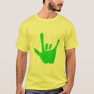 Love hand, sign language in green, on Tee