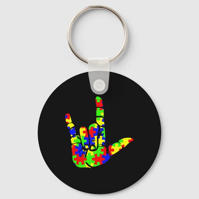 Love Hand Sign Language Puzzle Autism Awareness Su Key Ring (Front)