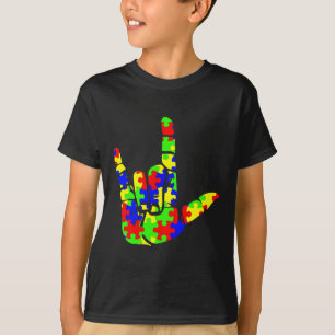 Love Hand Sign Language Puzzle Autism Awareness Su T-Shirt