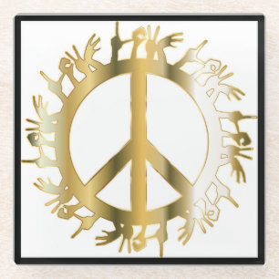 LOVE HANDS PEACE SIGN GLASS COASTER