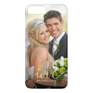 Love Handwritten Gold Script Couples Photo Overlay Case-Mate iPhone Case