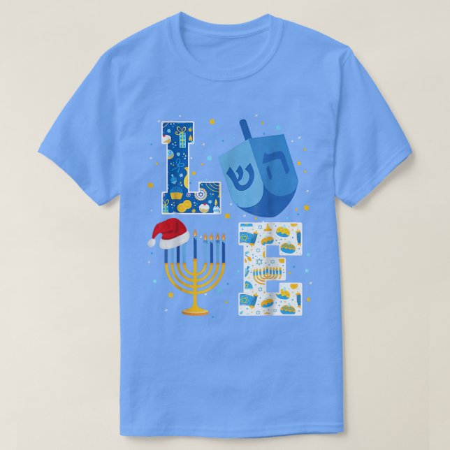 Love Hanukkah Decorations Dreidel Menorah Chanukah T-Shirt (Design Front)