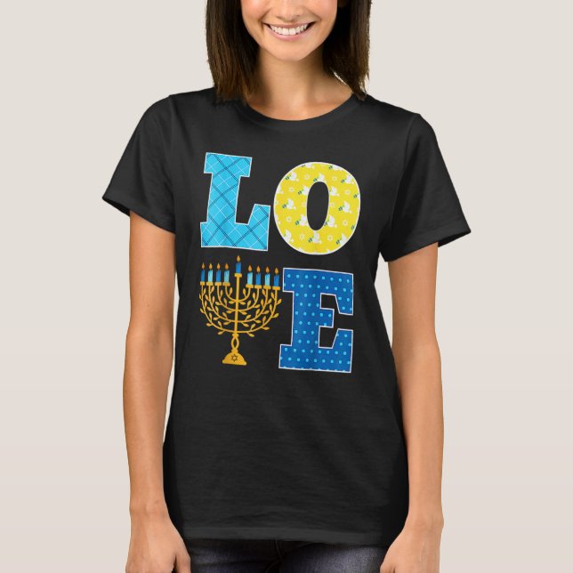 LOVE Hanukkah Decorations Dreidel Menorah Chanukah T-Shirt (Front)