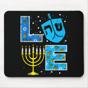 Love Hanukkah Dreidel Menorah Jewish Chanukah Men Mouse Pad