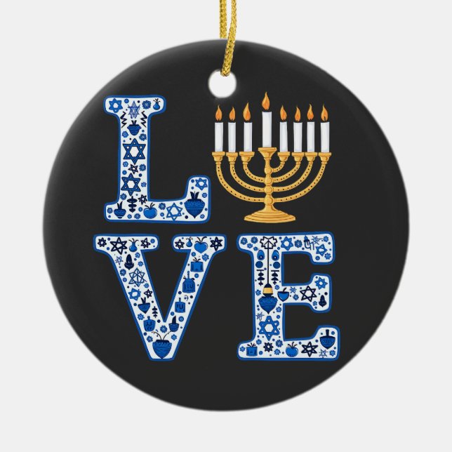 Love Hanukkah Jewish Holiday Menorah  Ceramic Tree Decoration (Front)