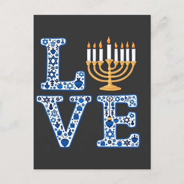 Love Hanukkah Jewish Holiday Menorah  Invitation Postcard (Front)