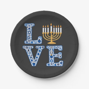 Love Hanukkah Jewish Holiday Menorah  Paper Plate