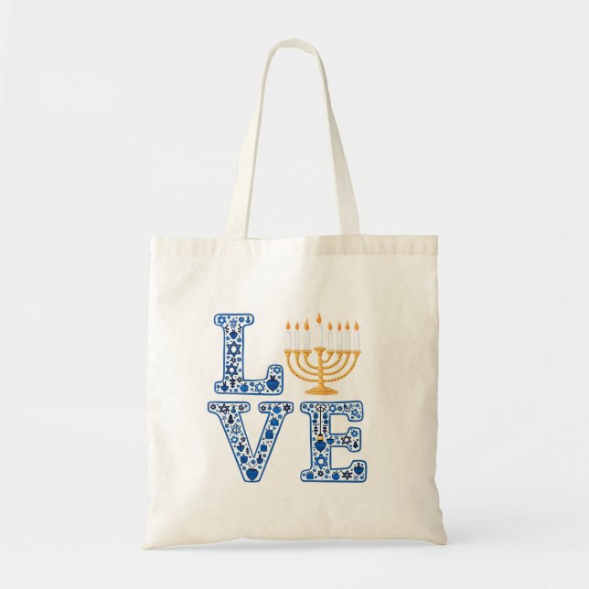 Love Hanukkah Jewish Holiday Menorah  Tote Bag (Front)