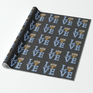 Love Hanukkah Jewish Holiday Menorah  Wrapping Paper