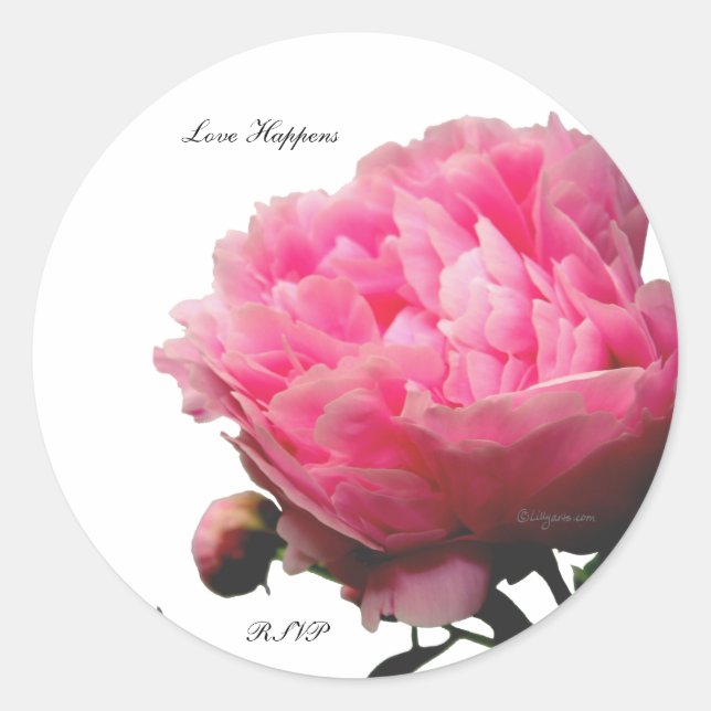 Love Happens Pink Peony Custom Envelope Seals (Front)