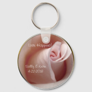 Love Happens Pink Rose Wedding Favour Keychain