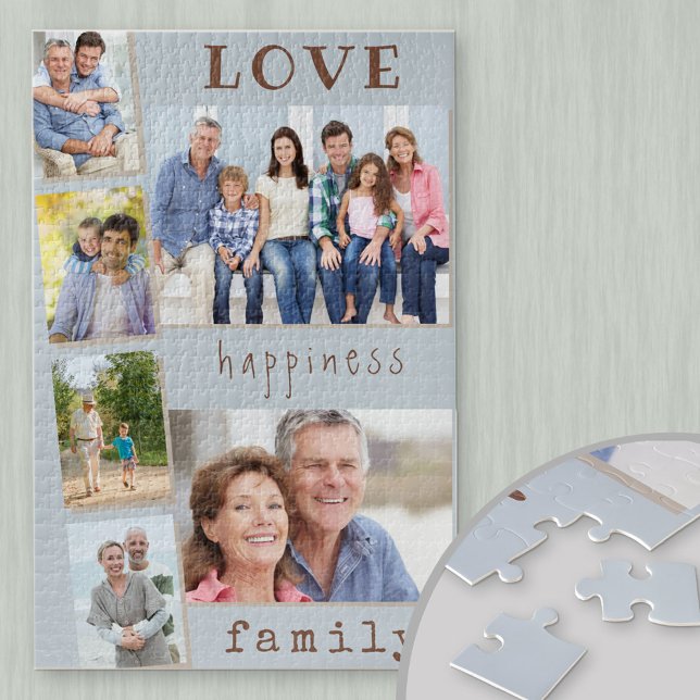 Love Happiness Family Blue Photo Strip Collage Jigsaw Puzzle (Creator Uploaded)