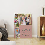 Love Happiness Family Pink Maroon Photo Collage Canvas Print<br><div class="desc">Create your own photo collage on this trendy Wrapped Canvas. The design features a large landscape photo and 5 portrait pictures, set out in a photo strip style. It has a stylish colour palette of pink, maroon red and blue grey. The words read .. love happiness family .. in combination...</div>