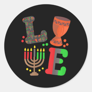 Love Happy Kwanzaa African Map Kinara Candles Men  Classic Round Sticker